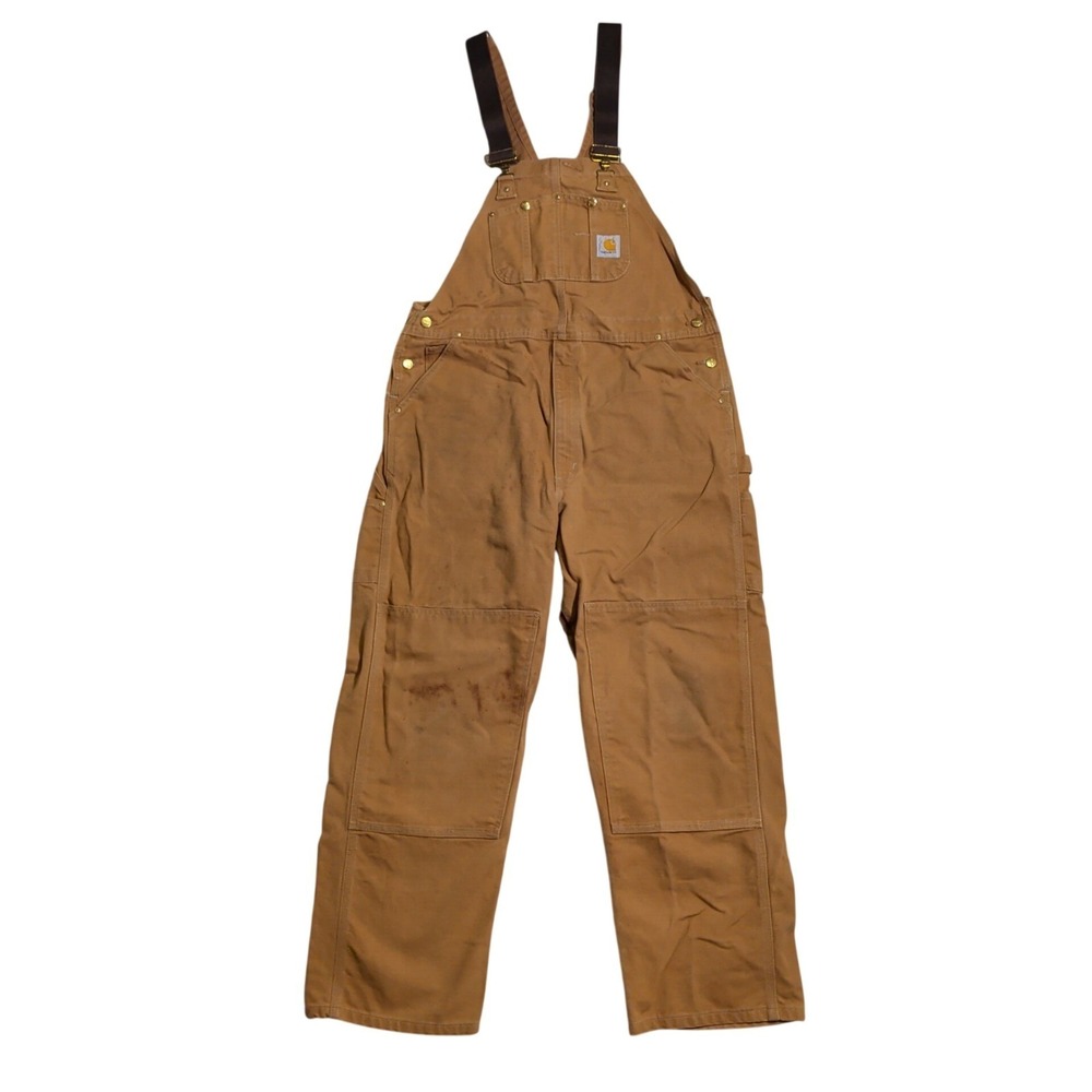 Vintage Carhartt Overalls Mens Size 46x30 Duck Canvas Bibs Double Knee Brown